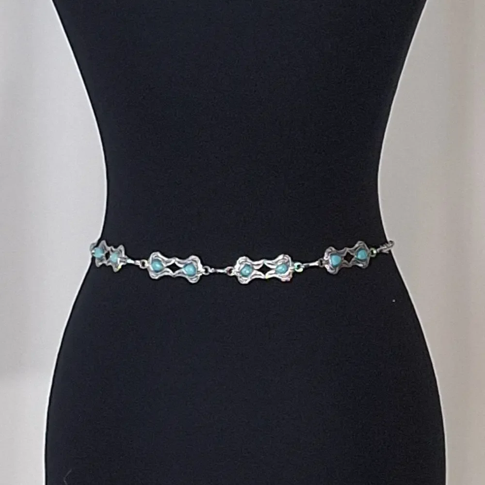 Silver Tone Turquoise Concho Chain Belt 40